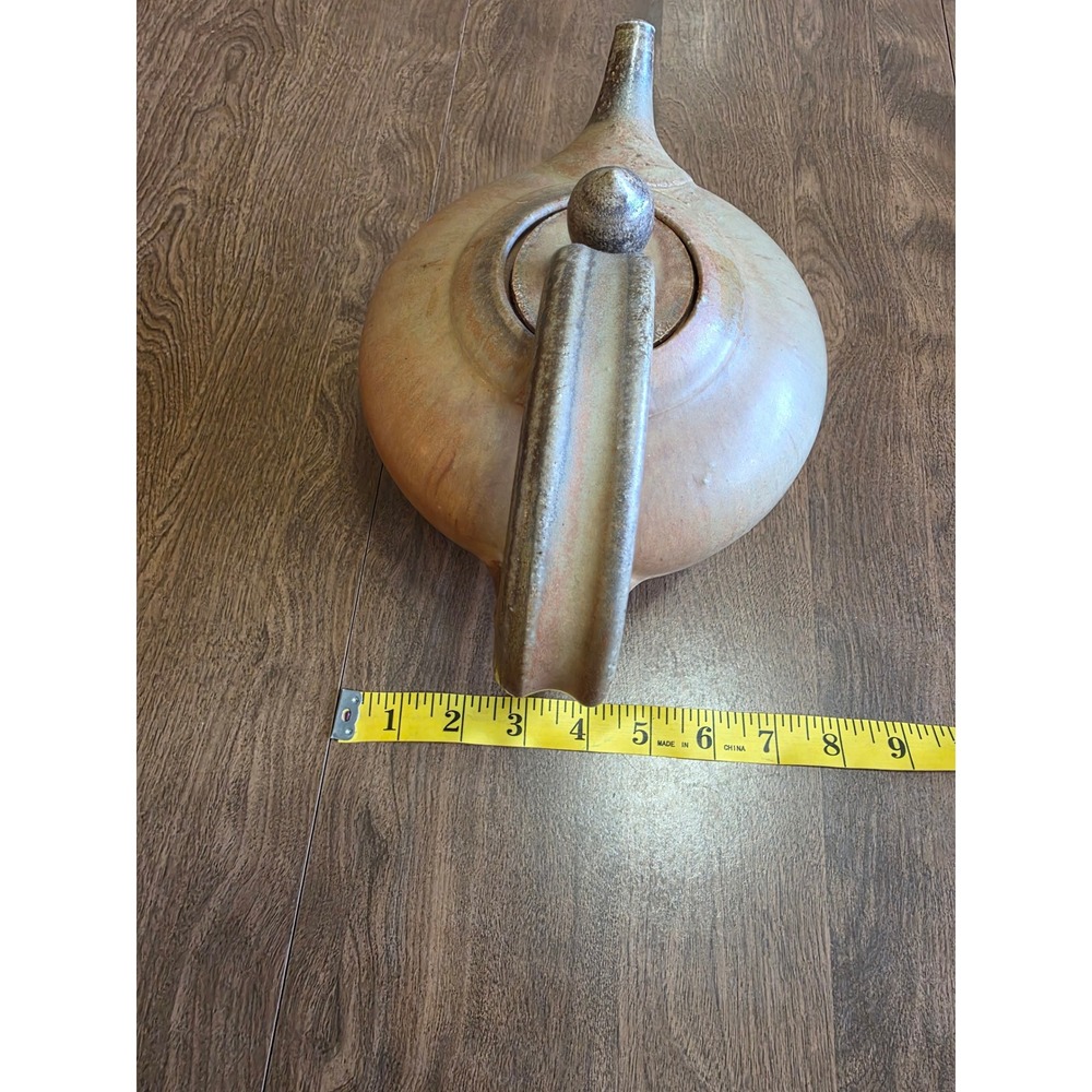 Handcrafted Studio Pottery Teapot Signed Earthy Tan Brown Glaze Bridge Handle - Picture 3 of 9